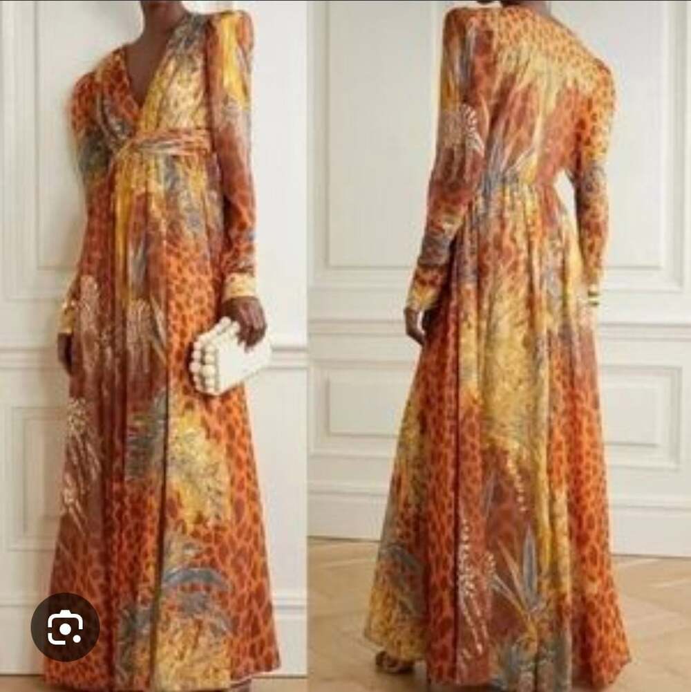 PatBO MARGOT Orange Animal Print Margot Printed Chiffon Maxi Dress Size US 6